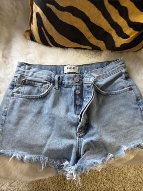 Agolde Faded Light Blue High-Rise Button-Fly Denim Shorts